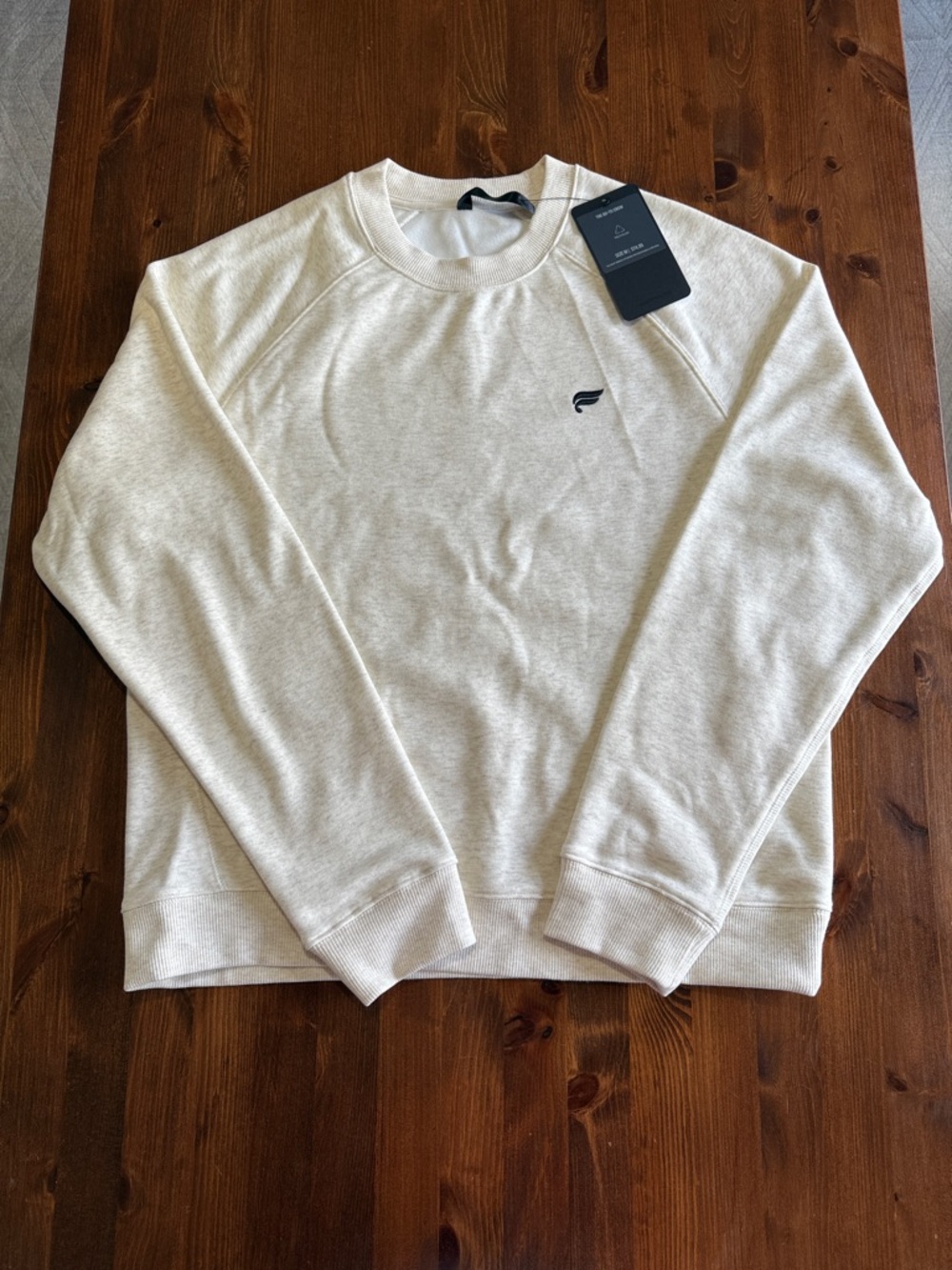 Fabletics Men's Crewneck Sweater - Light Cream with Small Logo